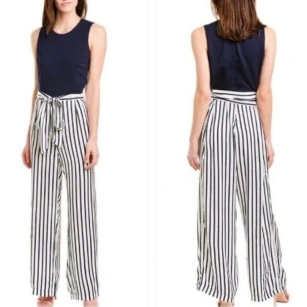 J. McLaughlin Toni Pinstripe Jumpsuit size M preppy coastal nautical vacation